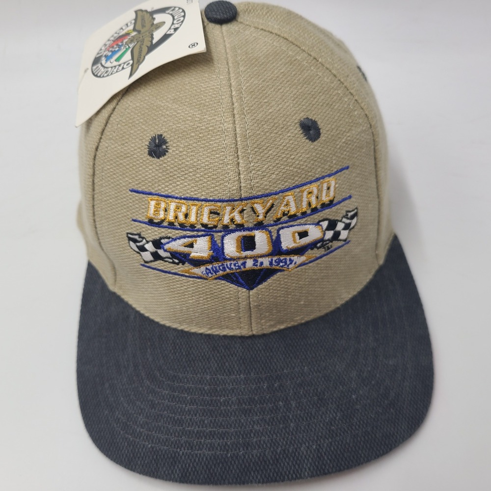 Vintage Brickyard 400 Hat Adjustable Logo Athletic Beige Black NASCAR 1997 Men